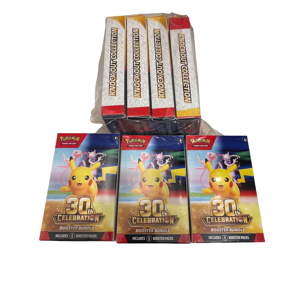 Pokemon TCG 30th Celebration 3 Booster Bundles & 4 Knock Out Collection cards